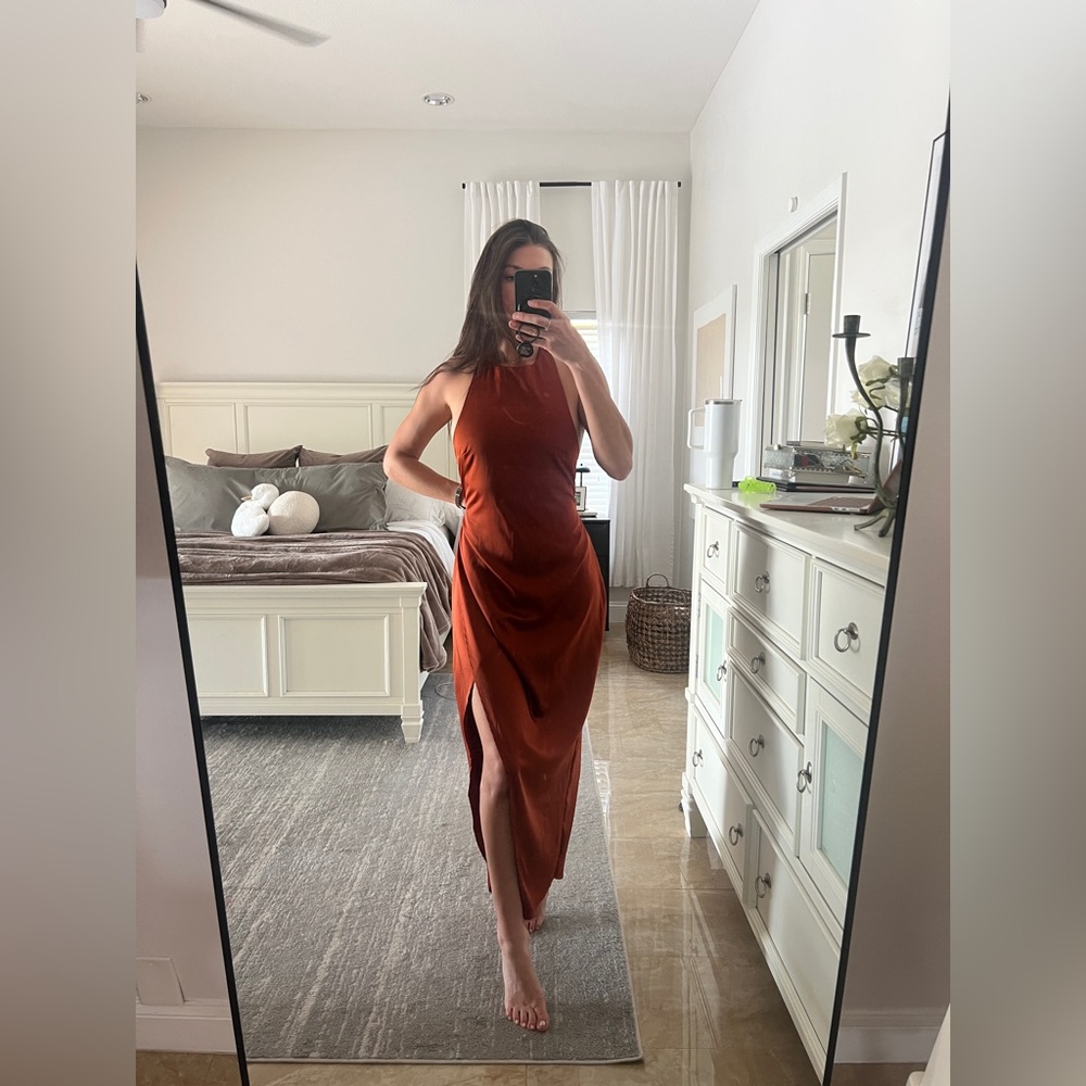 Elegant Rust Halter Dress
